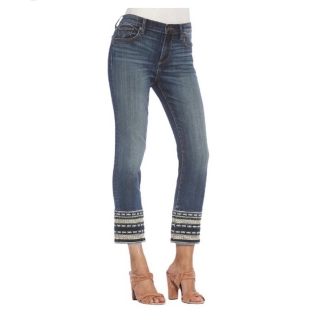 Driftwood Colette Embroidered Cuff Cropped Jeans Medium Wash Blue Denim W31 L26
